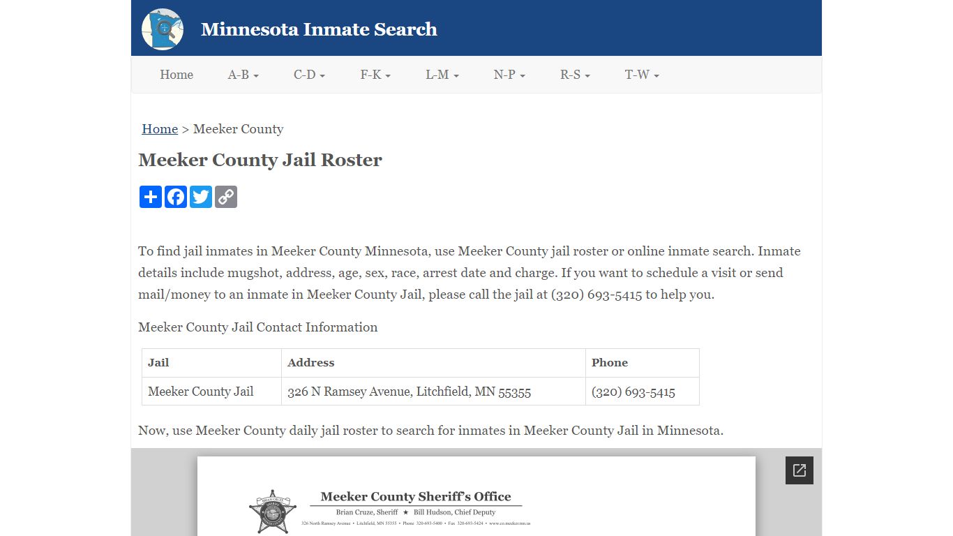 Meeker County Jail Roster - Minnesota Inmate Search